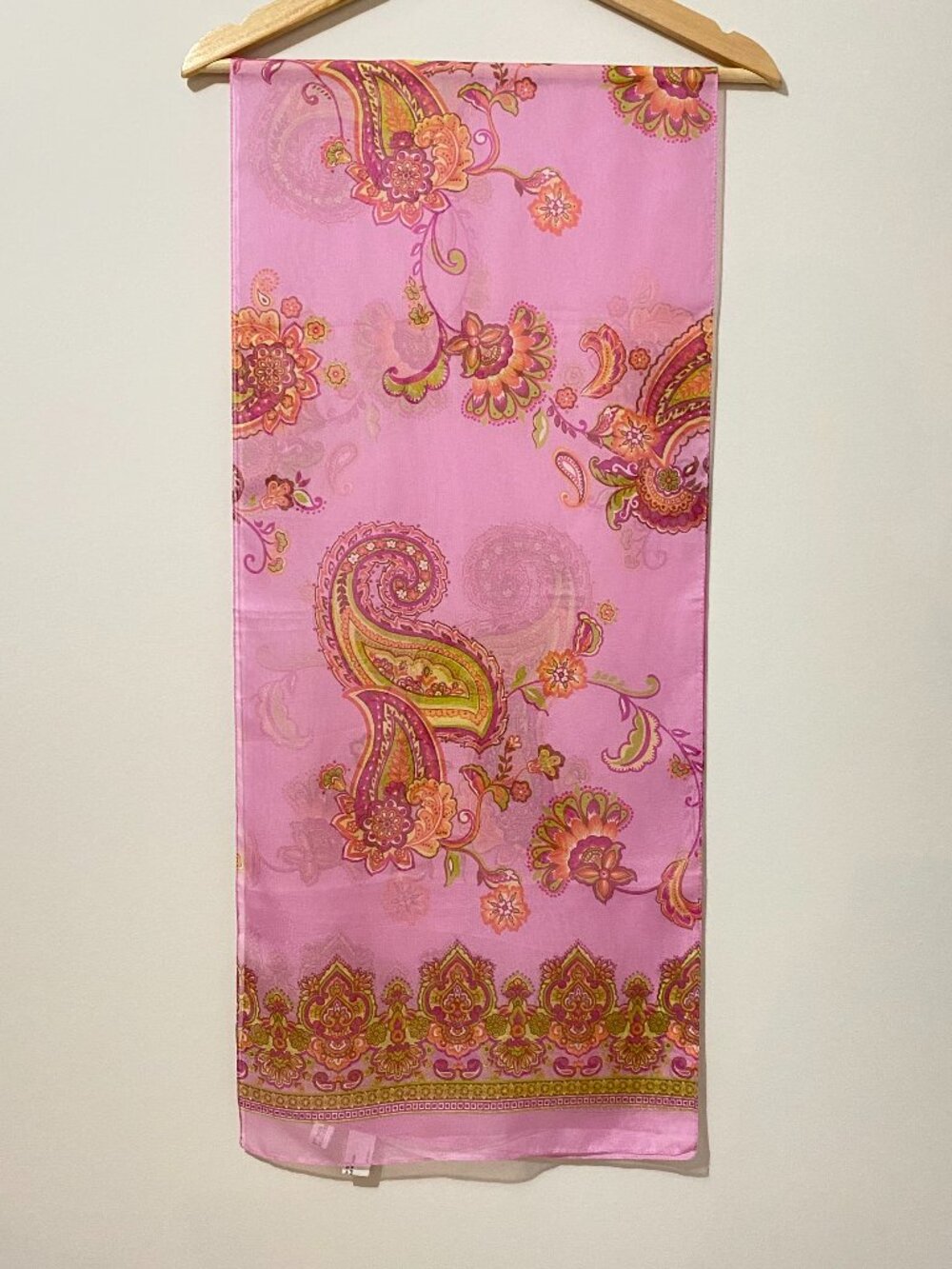 Vintage Made in Italy Oldstock Sheer Scarf with Pink Paisley Print 90s Y2K Boho